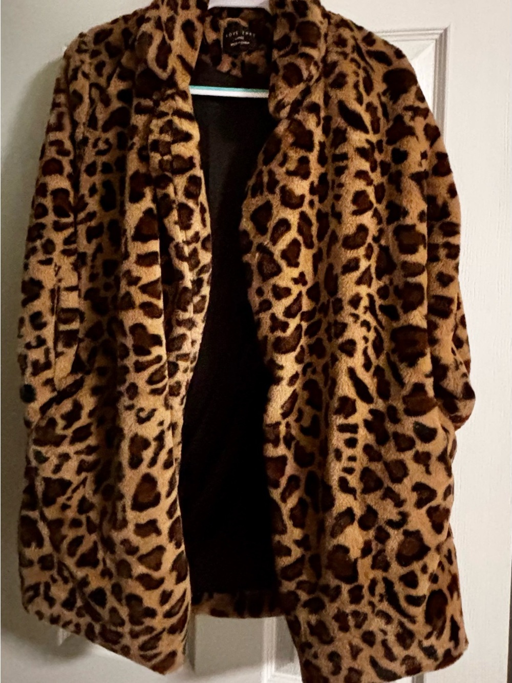 Love Tree Leopard Print Faux Fur Pea Coat in Brown and Black